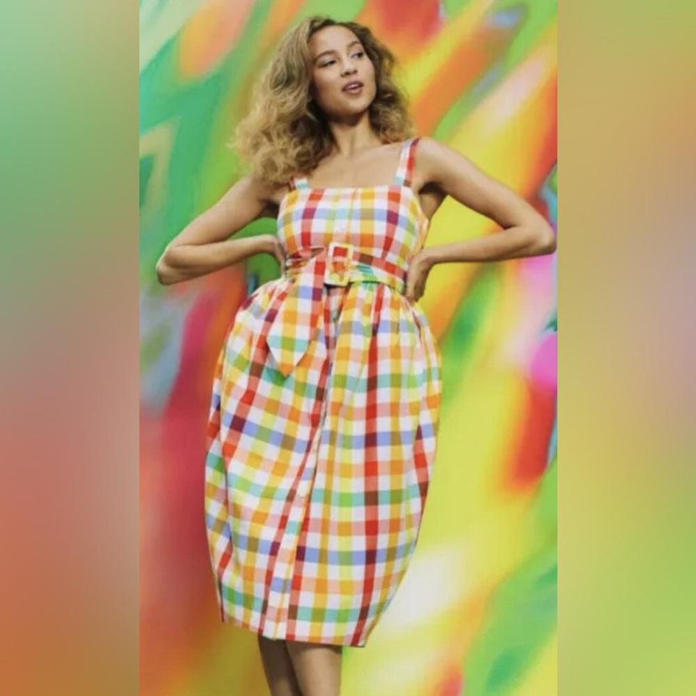 NWT Christopher John Rogers X Target Gingham Plaid Dress Colorful Belt Women's 0